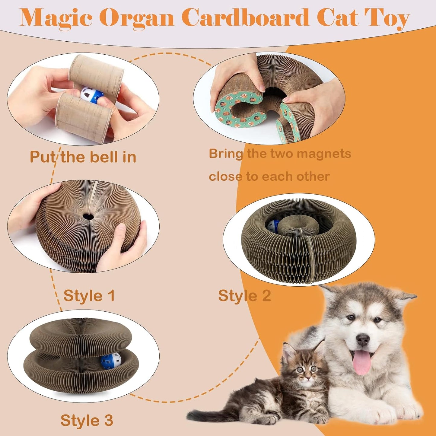 Magic Organ Cat Scratching Board, 2 Pack Cat Accordion Toy Cat Scratcher, Cat Scratching Post Cat Toy with Bell for Kitten Cats Interactive Kitten Fun Intelligence Physical Exercise Educational Toy