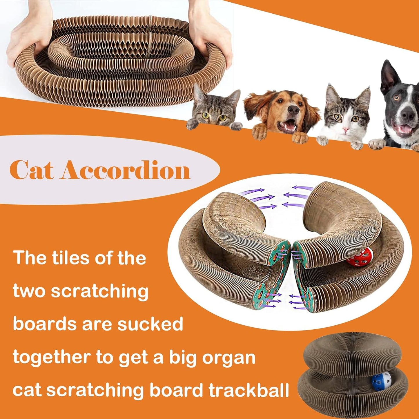 Magic Organ Cat Scratching Board, 2 Pack Cat Accordion Toy Cat Scratcher, Cat Scratching Post Cat Toy with Bell for Kitten Cats Interactive Kitten Fun Intelligence Physical Exercise Educational Toy